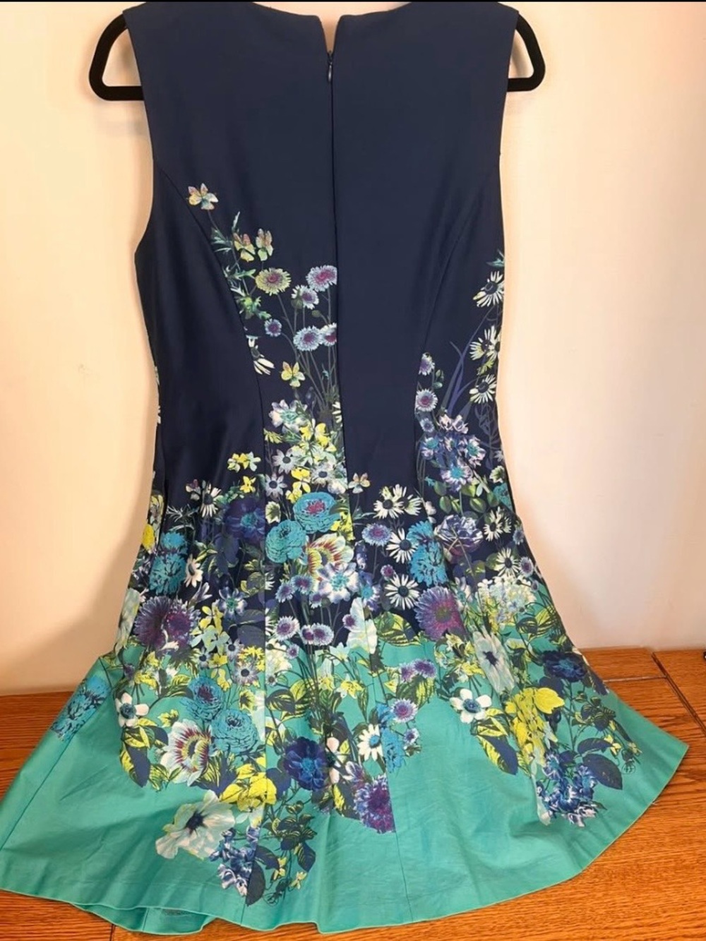 Laura | Navy to Teal Floral Fit-and-Flare Dress Size 12 - Picture 8 of 16